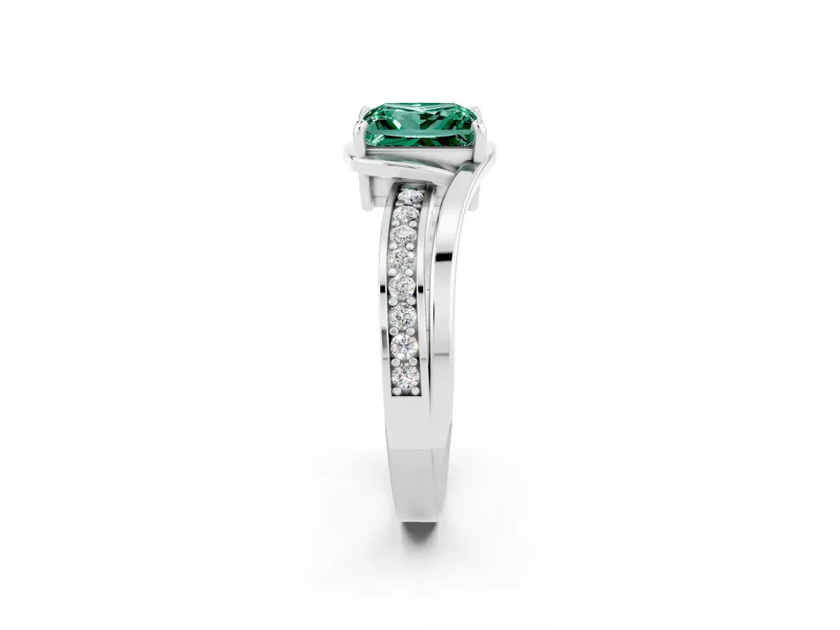 Princess Cut Green Sapphire Solitaire Ring with Split Shank and Prong Setting Platinum