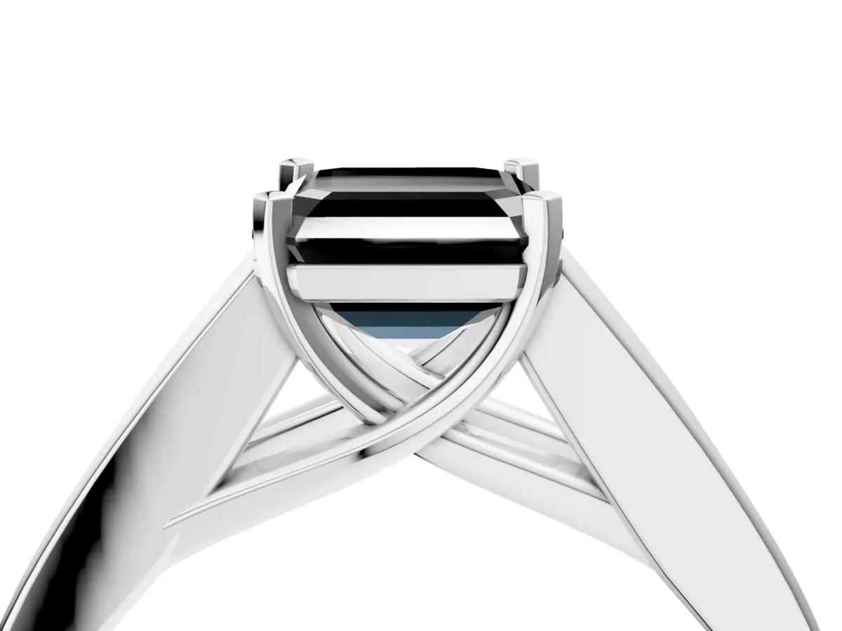 Fancy Black Asscher Cut Cut Channel Set Solitaire Ring with Four-Prong Setting Silver