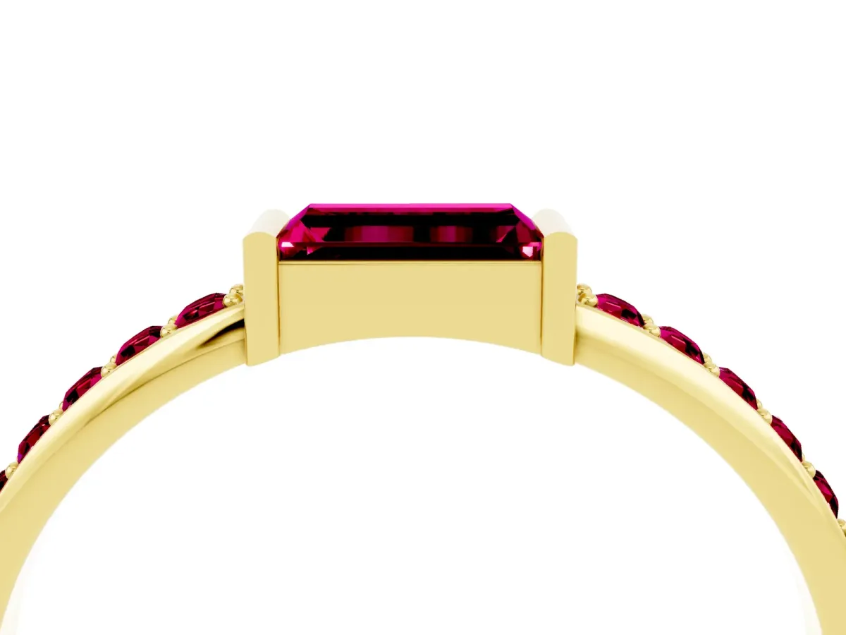 Baguette Garnet Pavé Band with Bar Setting Yellow gold