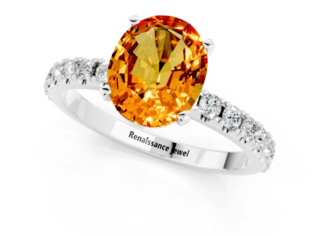 Oval Cut Citrine Solitaire Pavé Band with Four-Prong Setting Silver