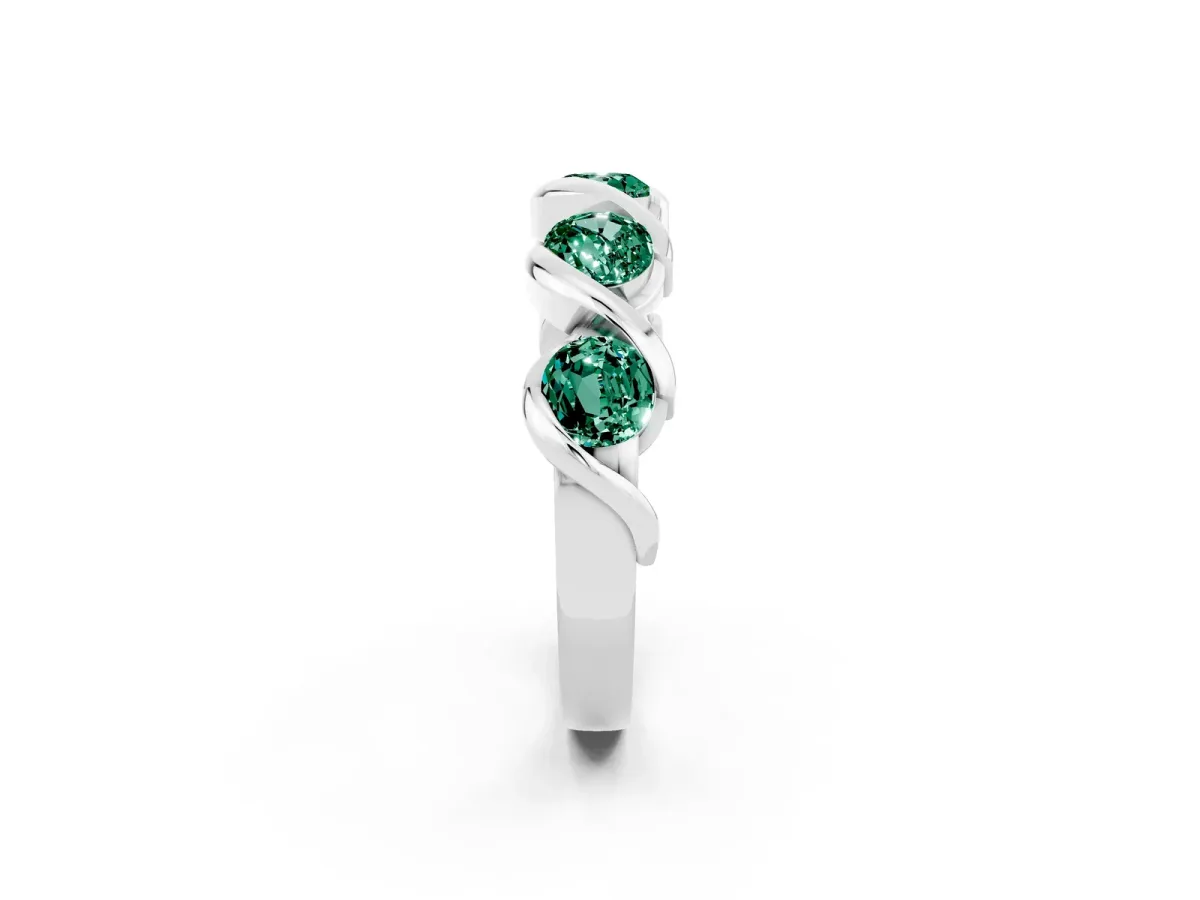 Round Green Sapphire Wave Band with Channel Setting and Shared Prongs Platinum