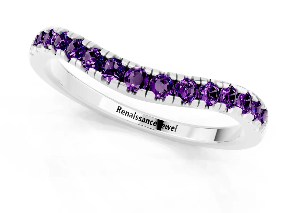 Amethyst Pavé Curved Wedding Band Silver