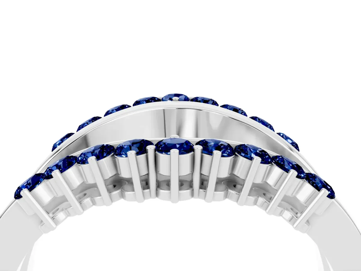 Round Blue Sapphire Chevron Contour Band with Prong Setting Platinum