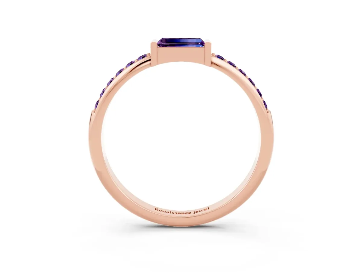 Baguette Amethyst Pavé Band with Bar Setting Rose gold