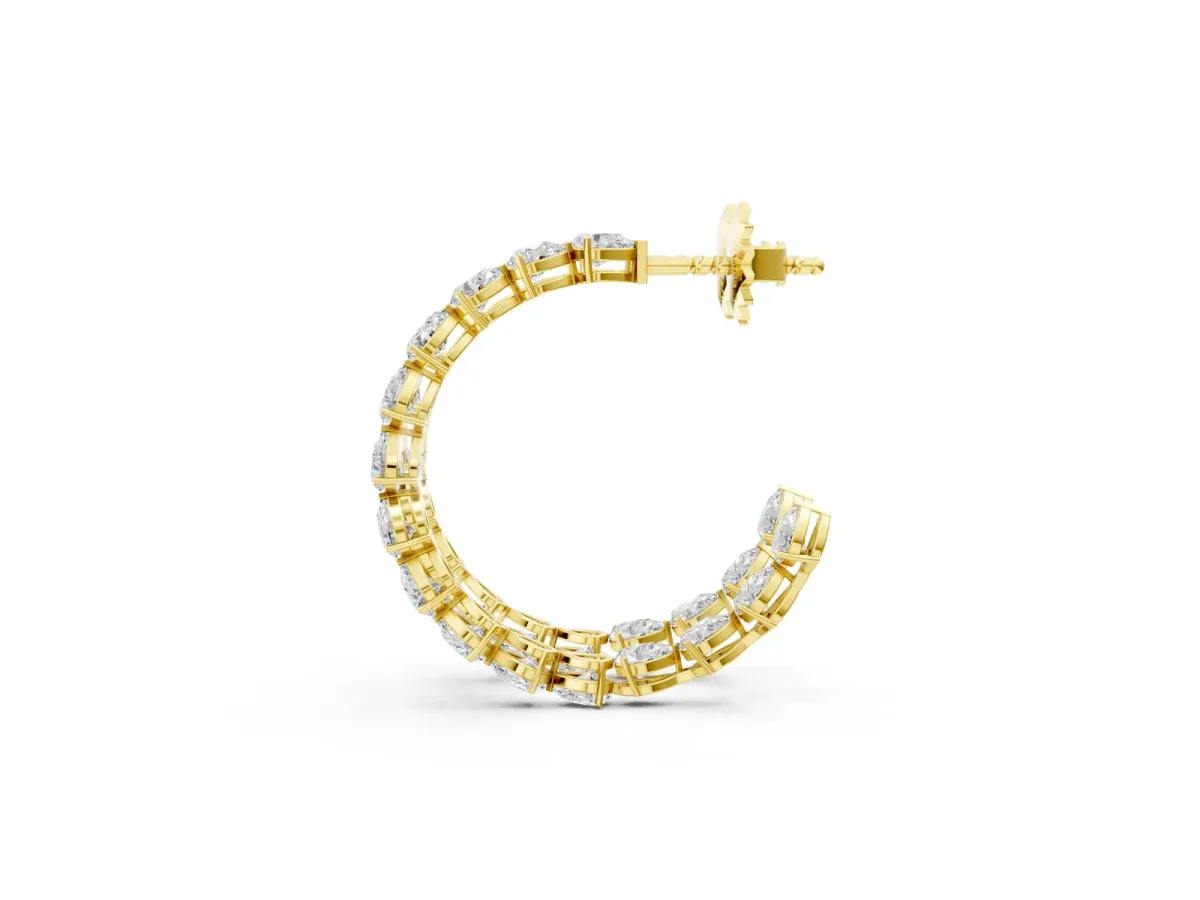 Pear Diamond Open Hoop Earrings Yellow gold