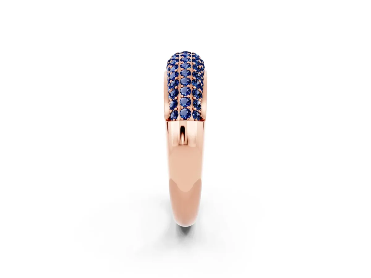 Three-Row Pavé Round Blue Sapphire Dome Band Rose gold
