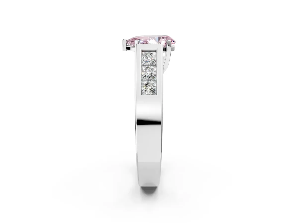 Fancy Pink Pear Cut Cut Channel Set Solitaire Ring with Four-Prong Setting Silver