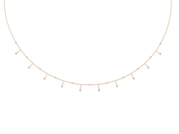 Round Bezel Set Diamond Station Necklace with Cable Chain Rose gold