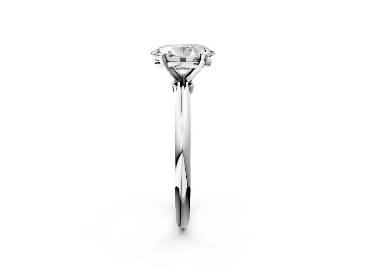 Oval Cut Diamond Solitaire Ring with Six-Prong Setting and Classic Band White gold