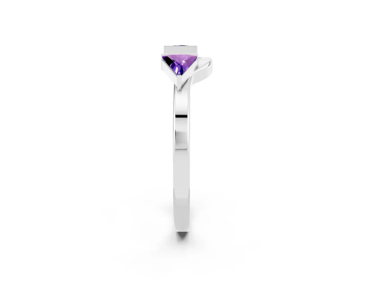 Trillion Tanzanite Open Band Ring with Bezel Setting Silver