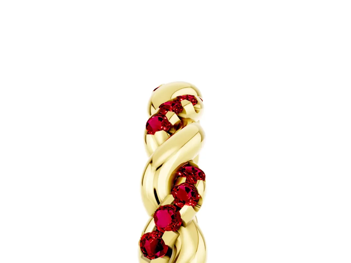 Twisted Pavé Round Ruby Eternity Band Yellow gold