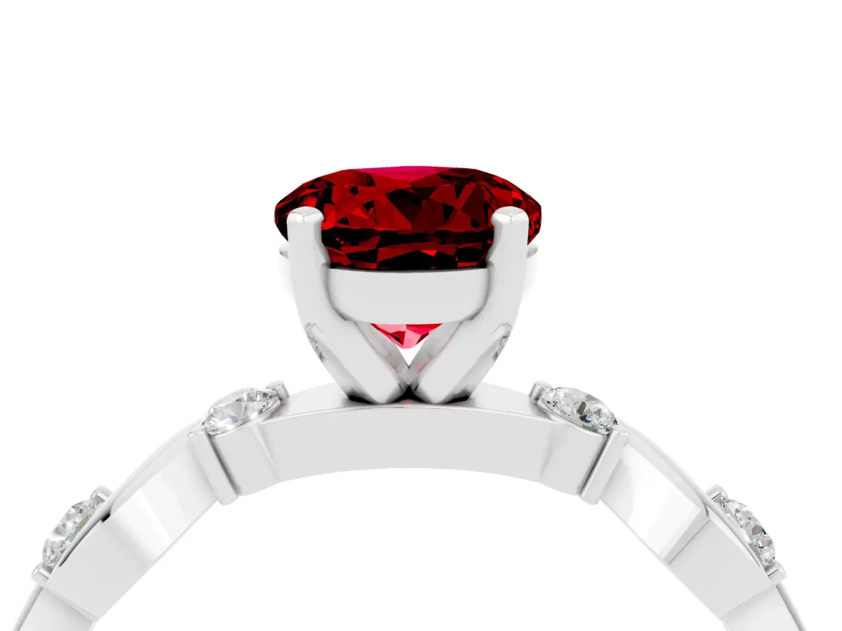Round Cut Ruby Solitaire Twisted Band with Round Accents and Prong Setting Platinum