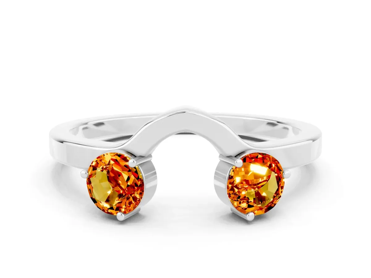 Dual Round Citrine Open Band Ring with Prong Setting Silver