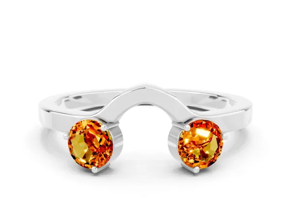 Dual Round Citrine Open Band Ring with Prong Setting Platinum