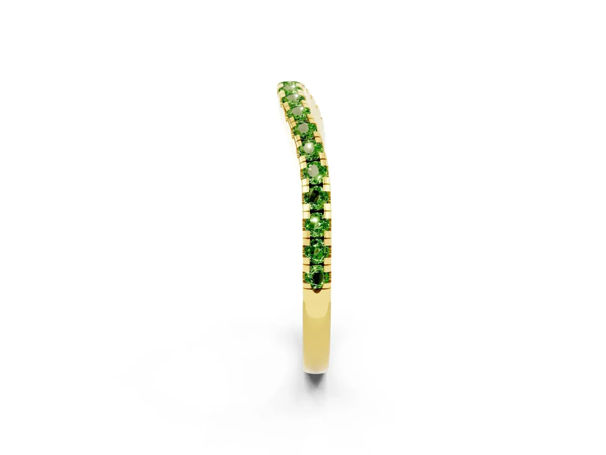Round Peridot Pavé Half Eternity Band with Shared Prong Setting Yellow gold