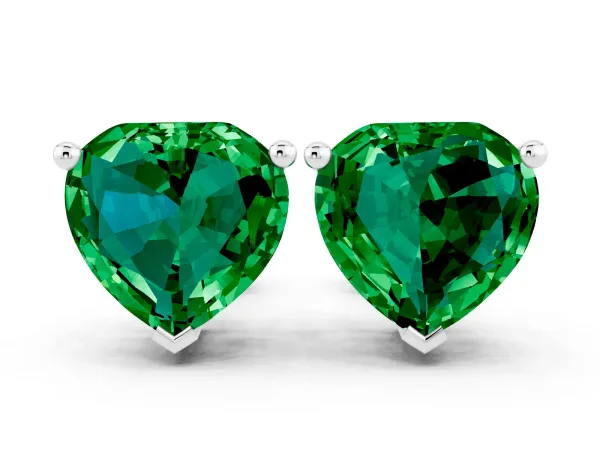 Heart Cut Emerald Stud Earrings White gold
