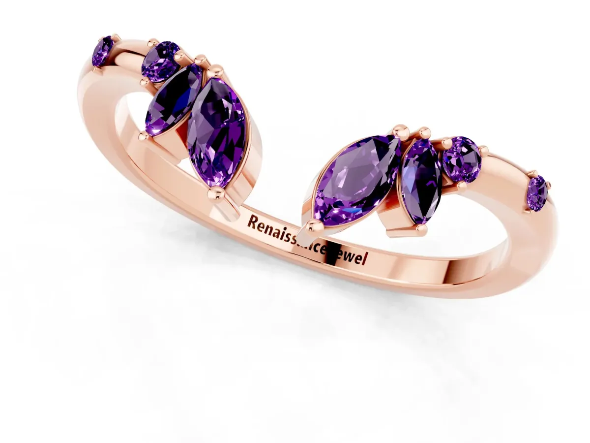 Open Marquise Cluster Amethyst Band with Prong Setting Rose gold