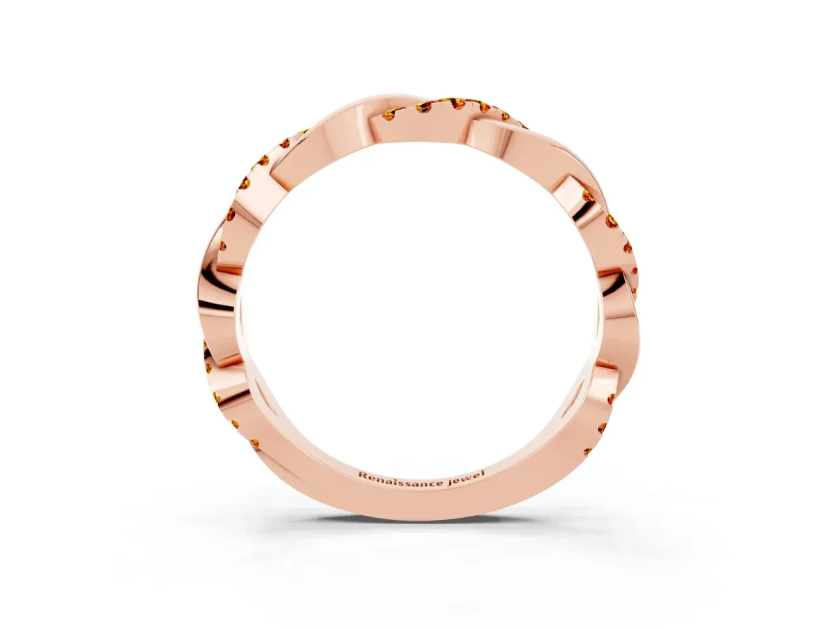 Pavé Round Citrine Twist Eternity Band with Shared Prong Setting Rose gold
