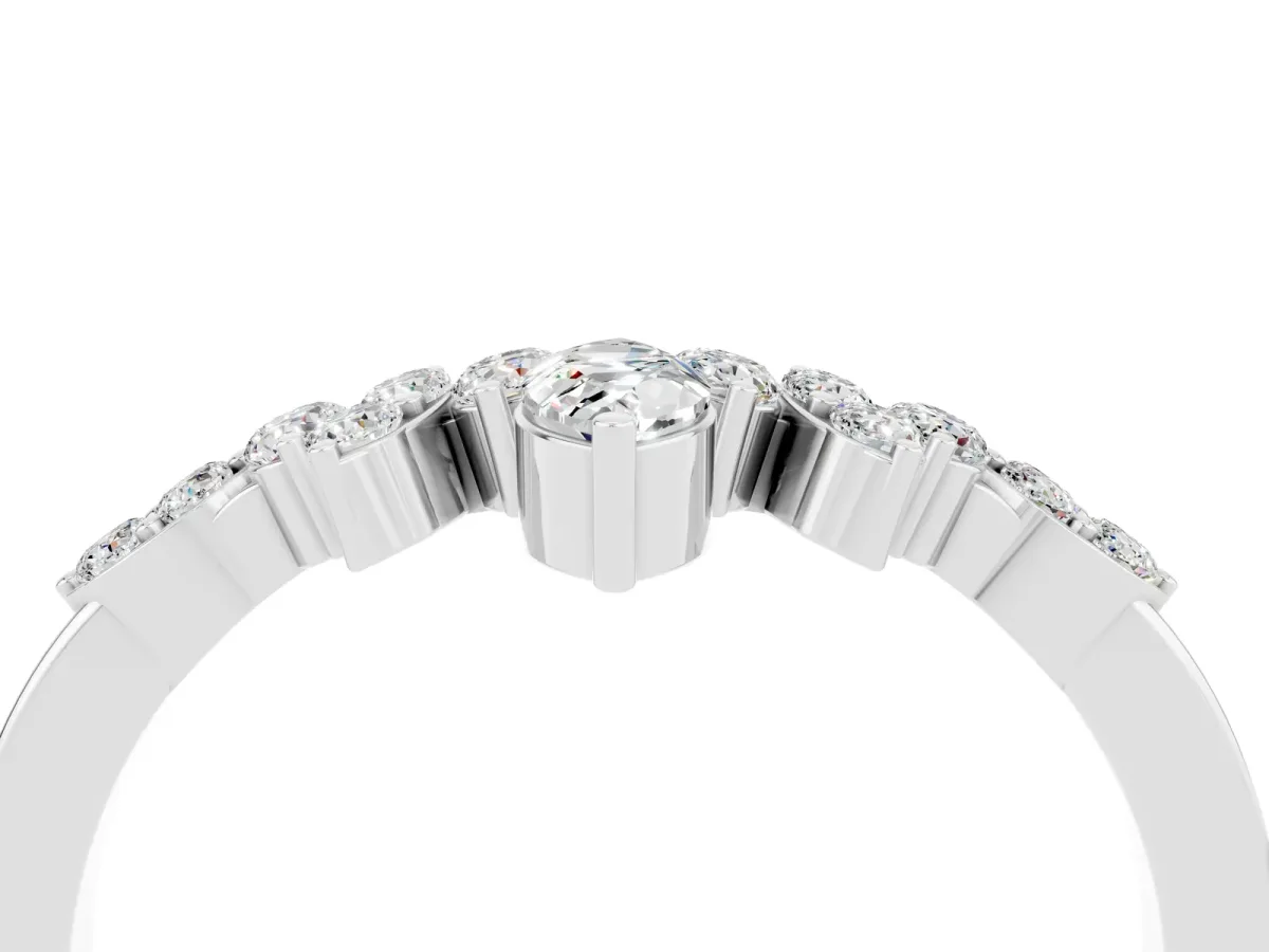 Marquise and Round Moissanite Chevron Band with Prong Setting Silver