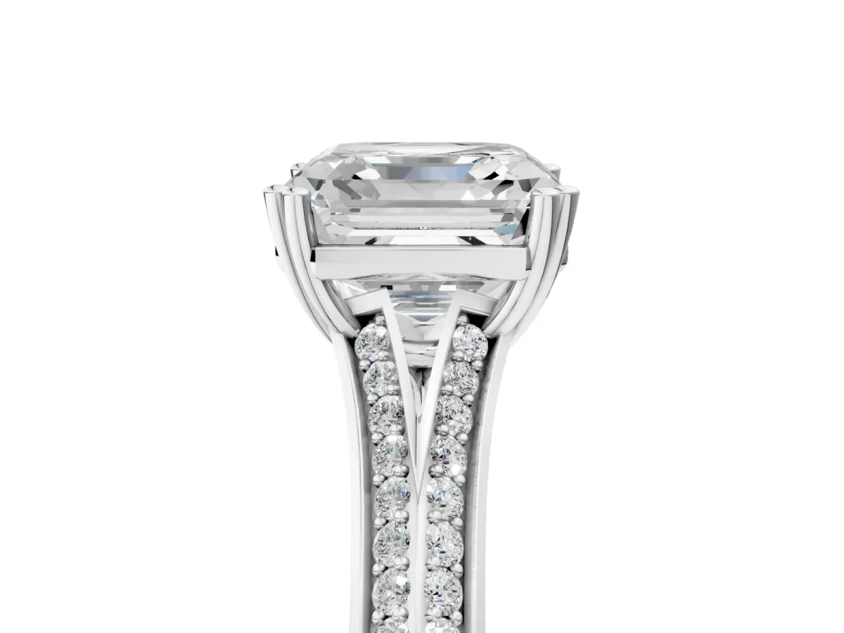 Asscher Cut Diamond Split Shank Engagement Ring with Pavé Band Platinum