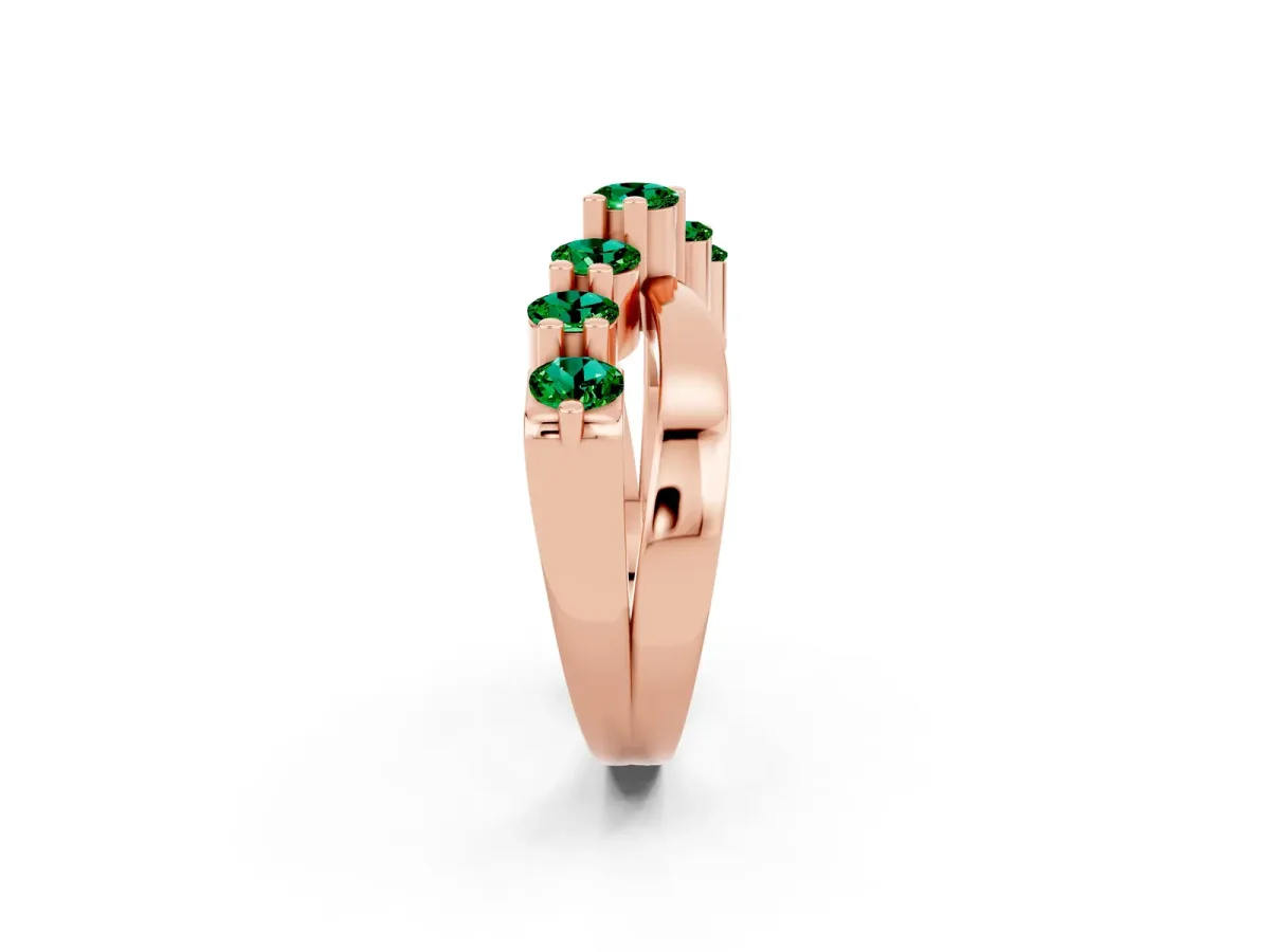 Round Emerald Prong-Set Crossover Band Rose gold