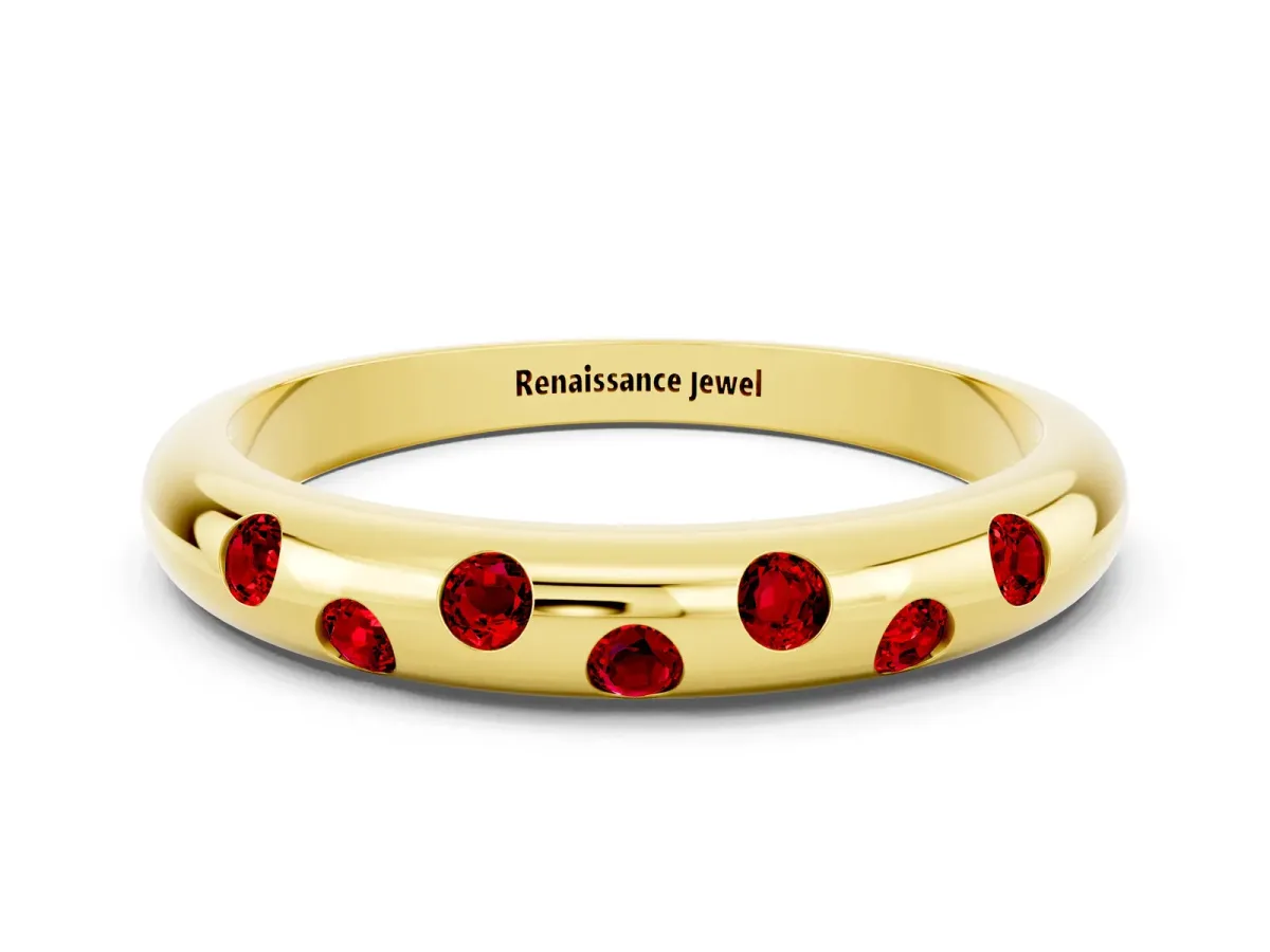 Round Ruby Flush-Set Comfort Fit Band Yellow gold