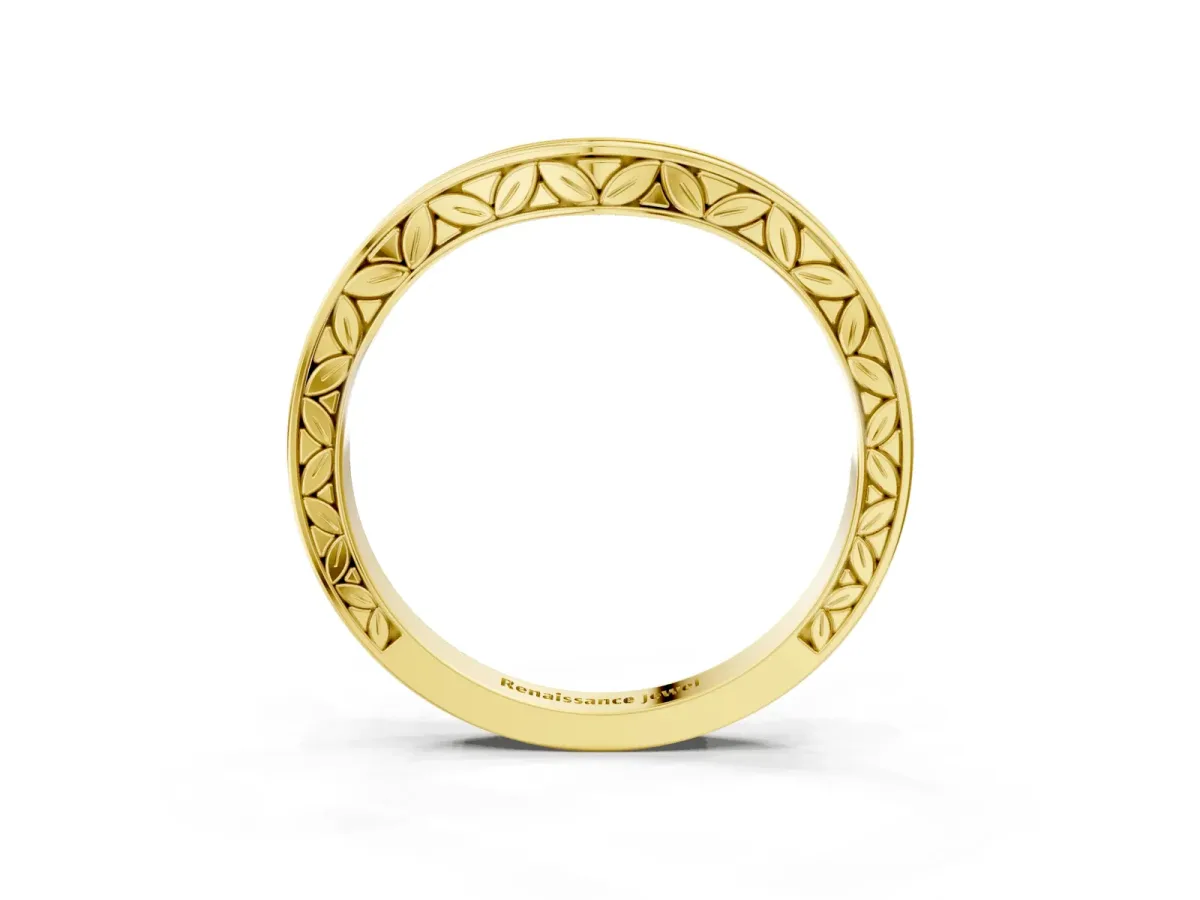 Round Cut Channel Set Wave Band with Pavé Setting Yellow gold