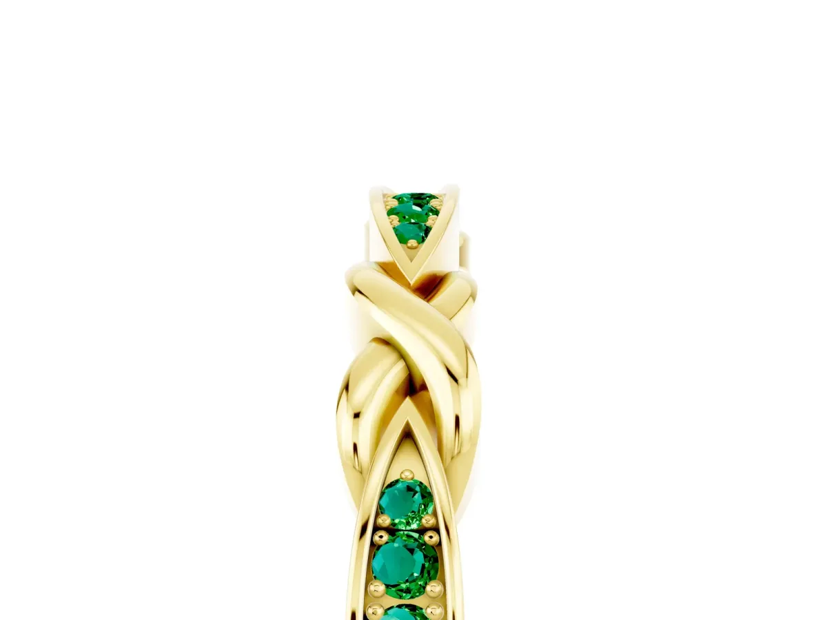 Twisted Marquise Emerald Pavé Band with Shared Prong Setting Yellow gold