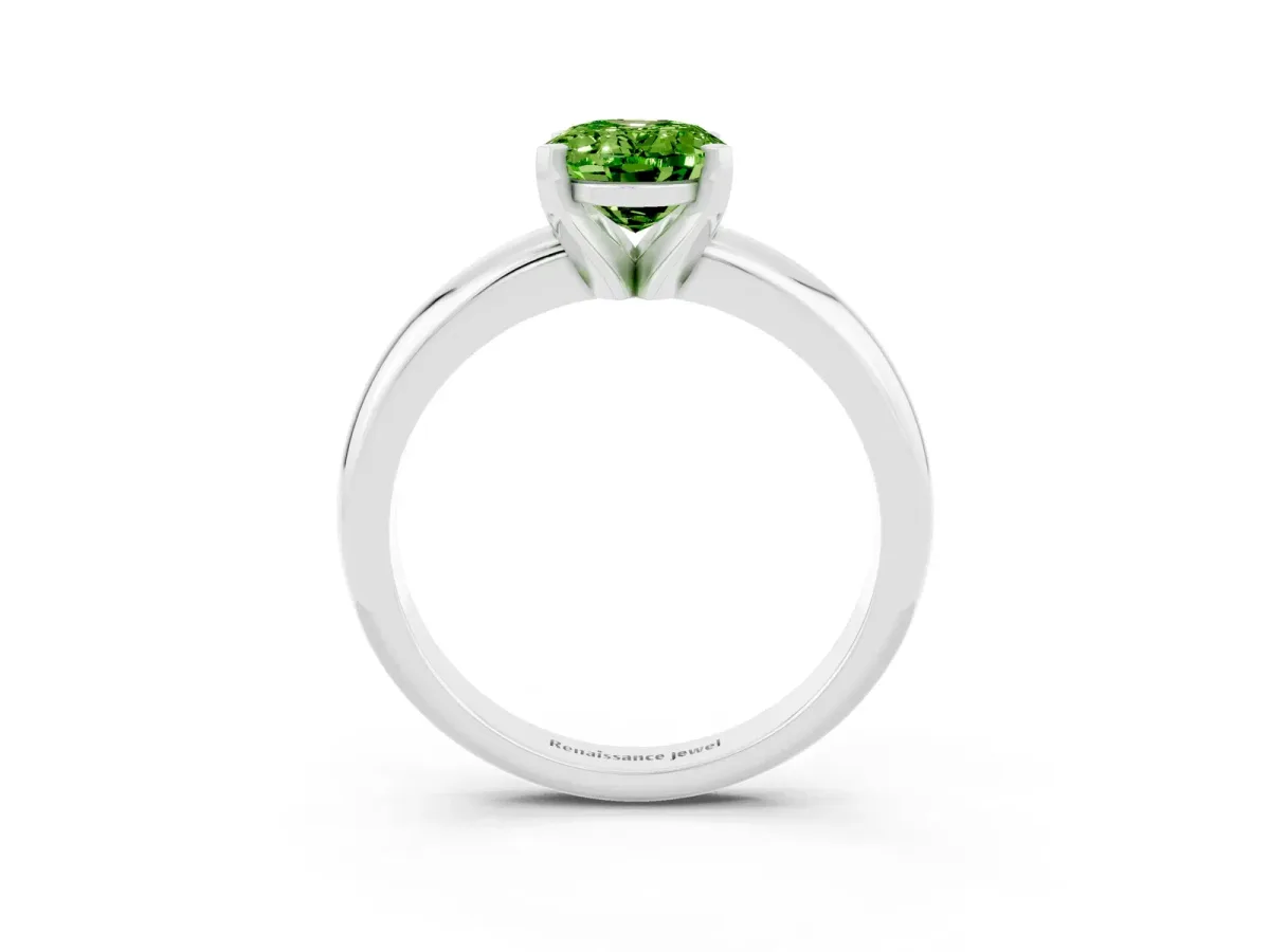 Oval Cut Peridot Solitaire Engagement Ring with Round Band and Four-Prong Setting Silver