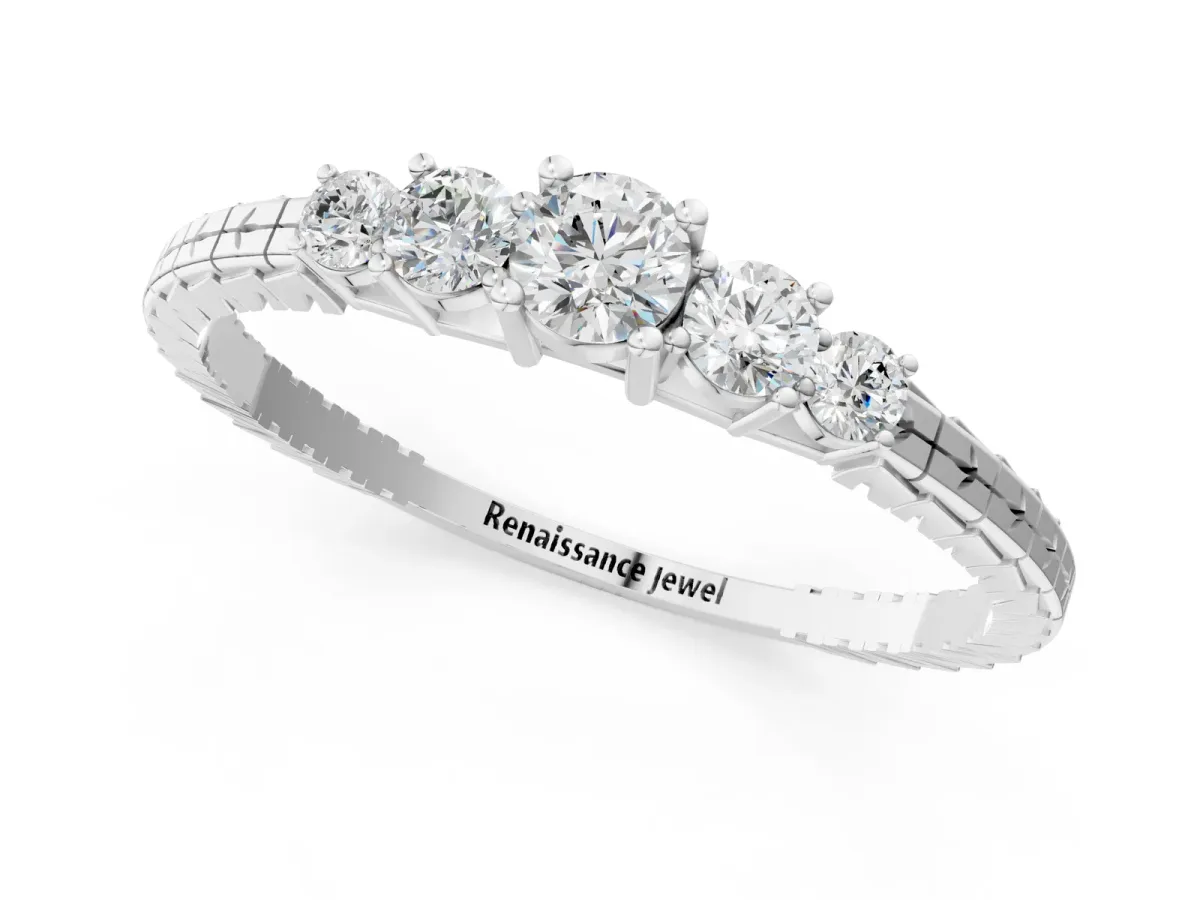 Five-Stone Round Cut Diamond Prong Set Eternity Band Platinum