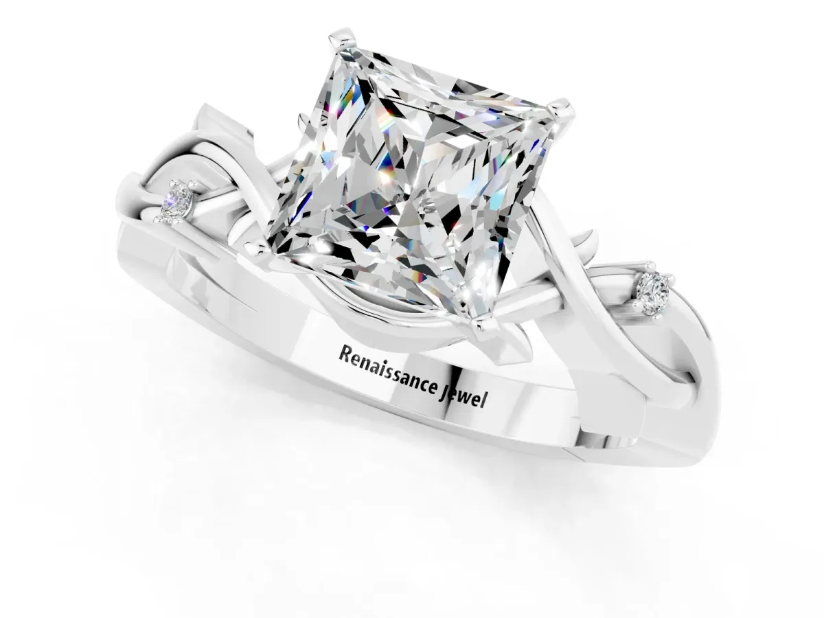 Princess Cut Moissanite Solitaire Ring with Twisted Band and Prong Setting Silver