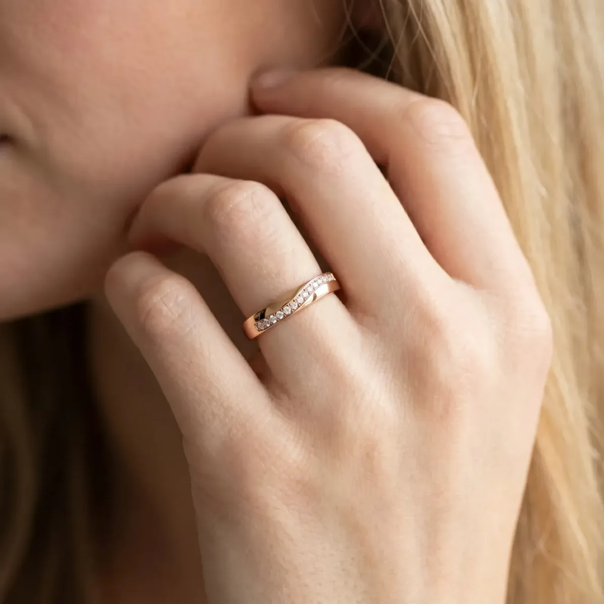 Pavé Round Diamond Channel Set Band Rose gold