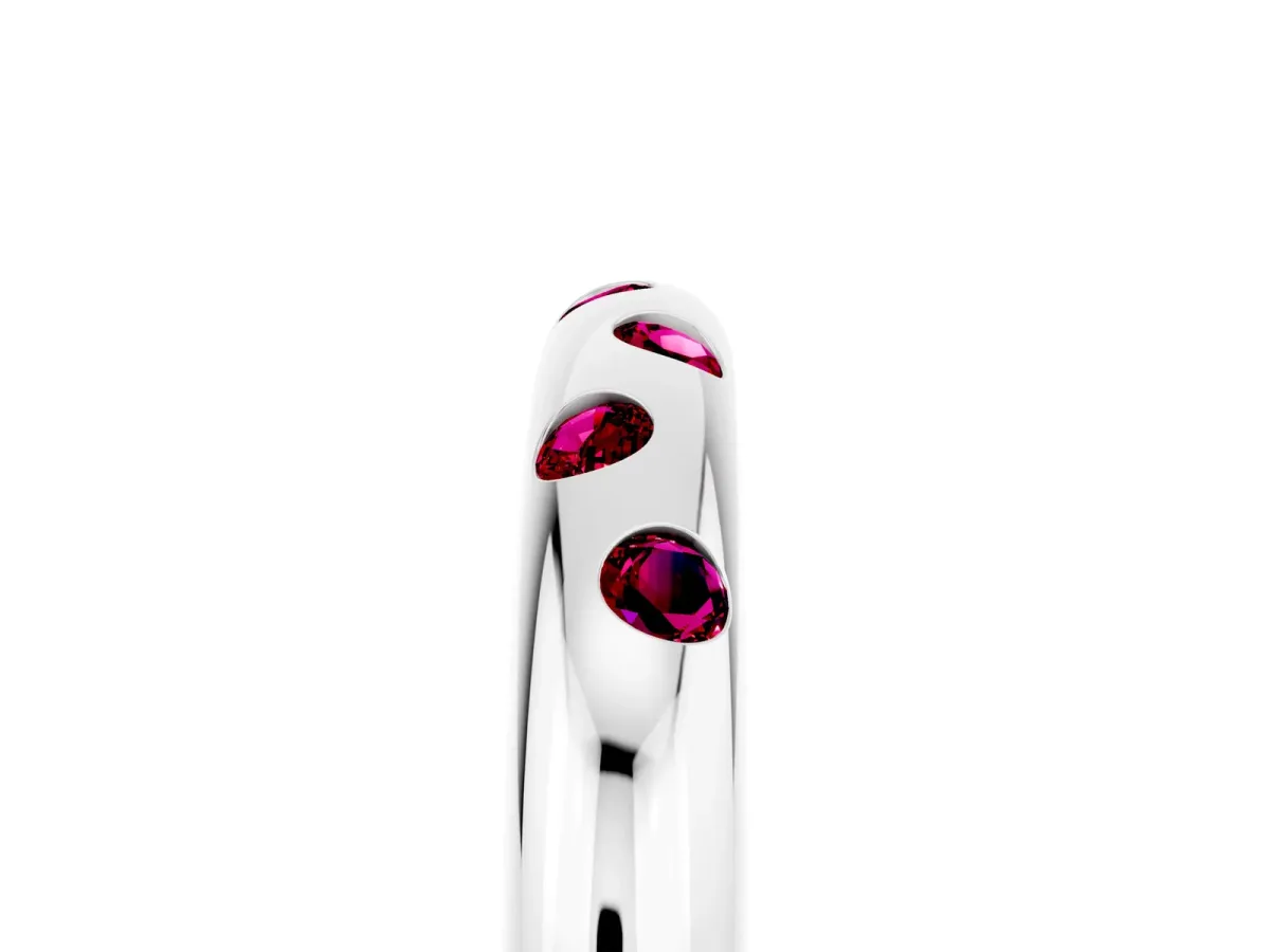 Round Garnet Flush-Set Comfort Fit Band Silver