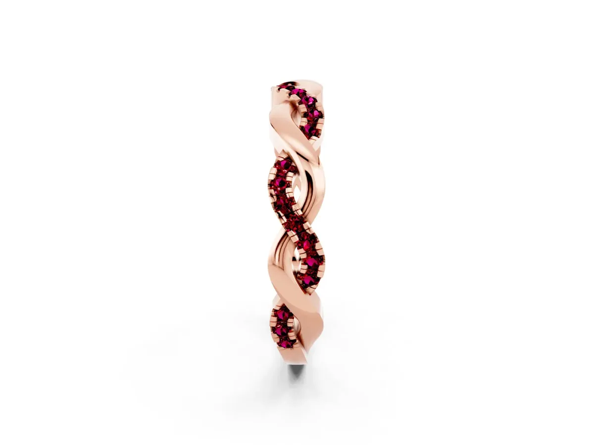 Pavé Round Garnet Twist Eternity Band with Shared Prong Setting Rose gold