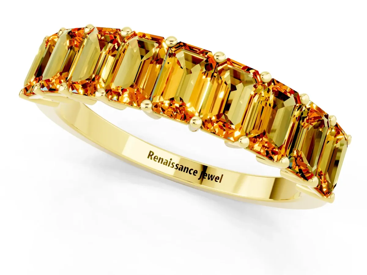 Emerald Cut Citrine Prong-Set Eternity Band Yellow gold