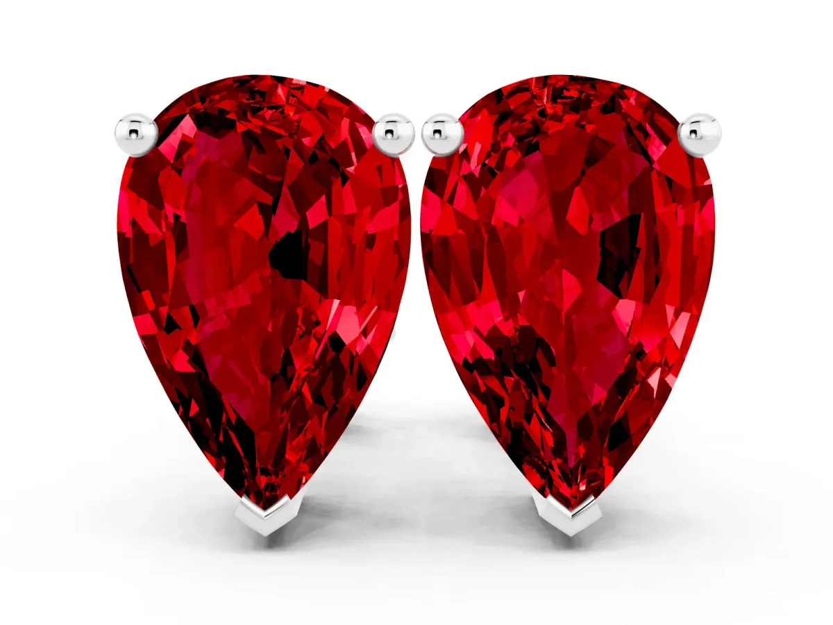 Pear Cut Ruby Stud Earrings Silver