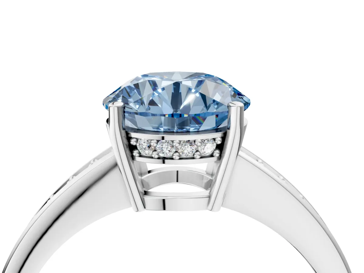 Fancy Blue Asscher Cut Solitaire Pavé Band Prong Setting Ring White gold