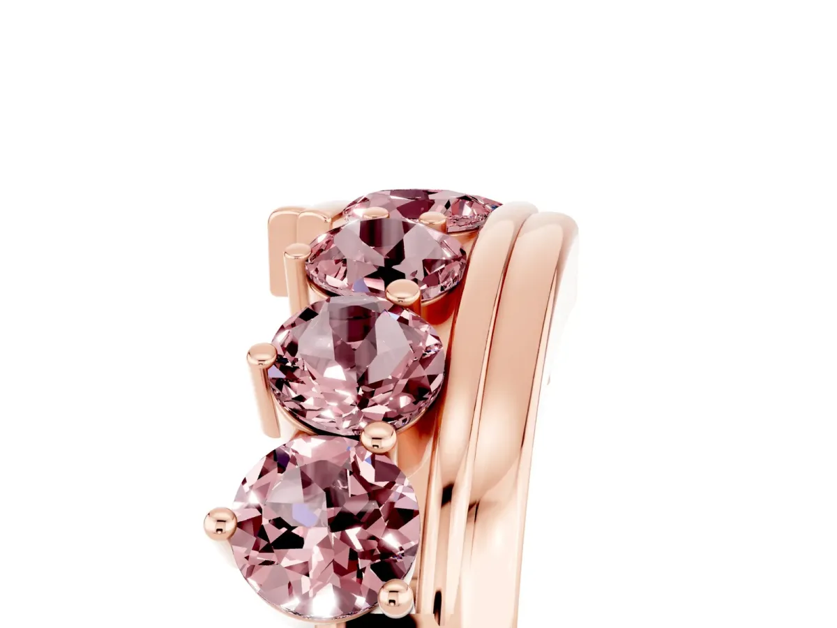 Round Morganite Wave Band with Channel and Shared Prong Setting Rose gold