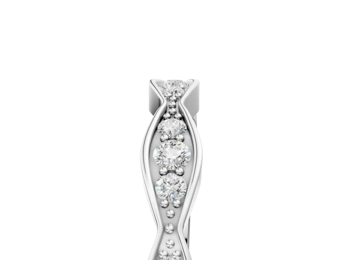 Round Diamond Scalloped Pavé Eternity Band Silver