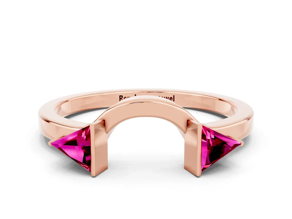 Trillion Garnet Open Band Ring with Bezel Setting Rose gold