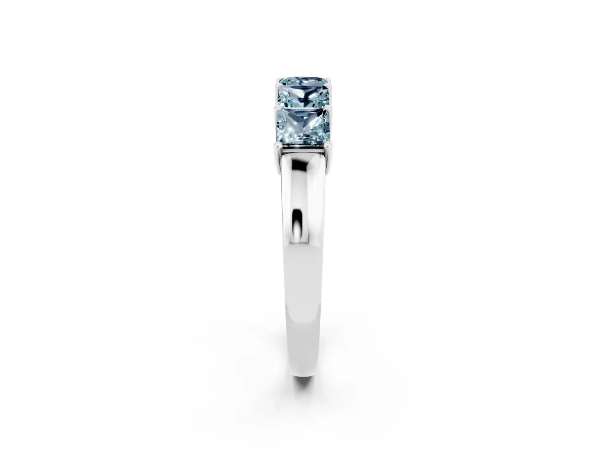 Princess Cut Five-Stone Aquamarine Band with Prong Setting Silver