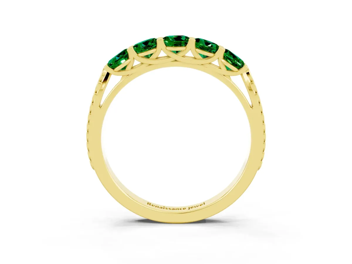 Five-Stone Round Emerald Prong-Set Band Yellow gold