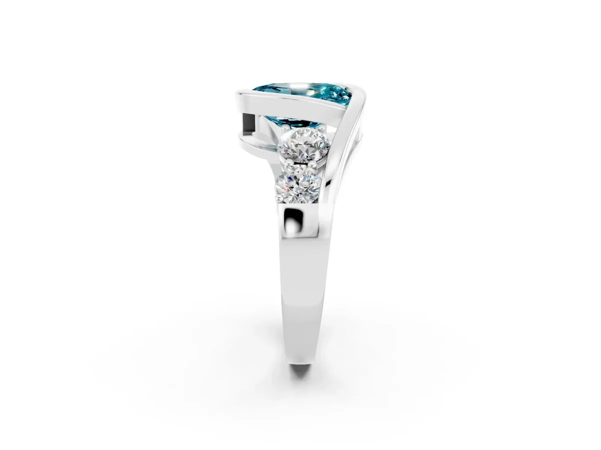 Bezel Set Oval Cut Blue Topaz Bypass Ring with Round Accents Platinum