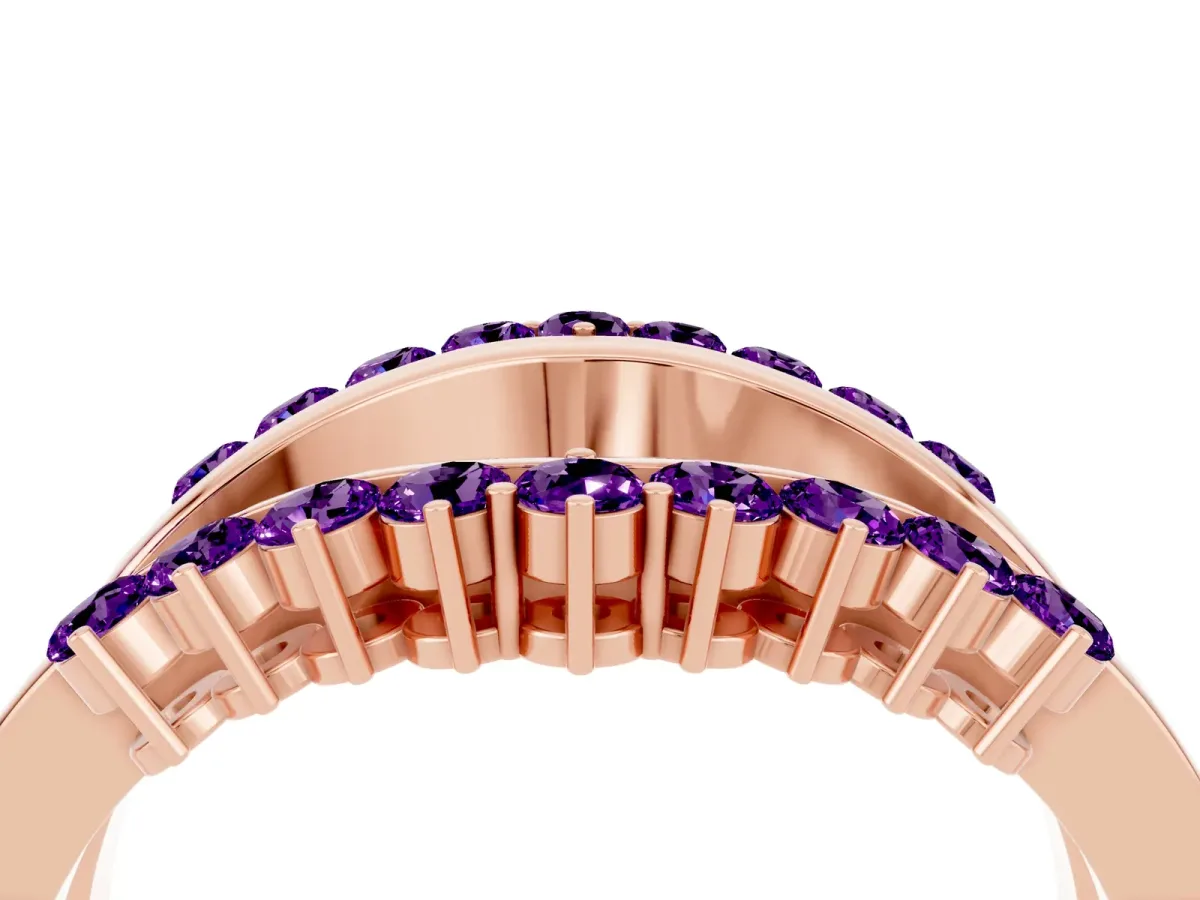Round Amethyst Chevron Contour Band with Prong Setting Rose gold