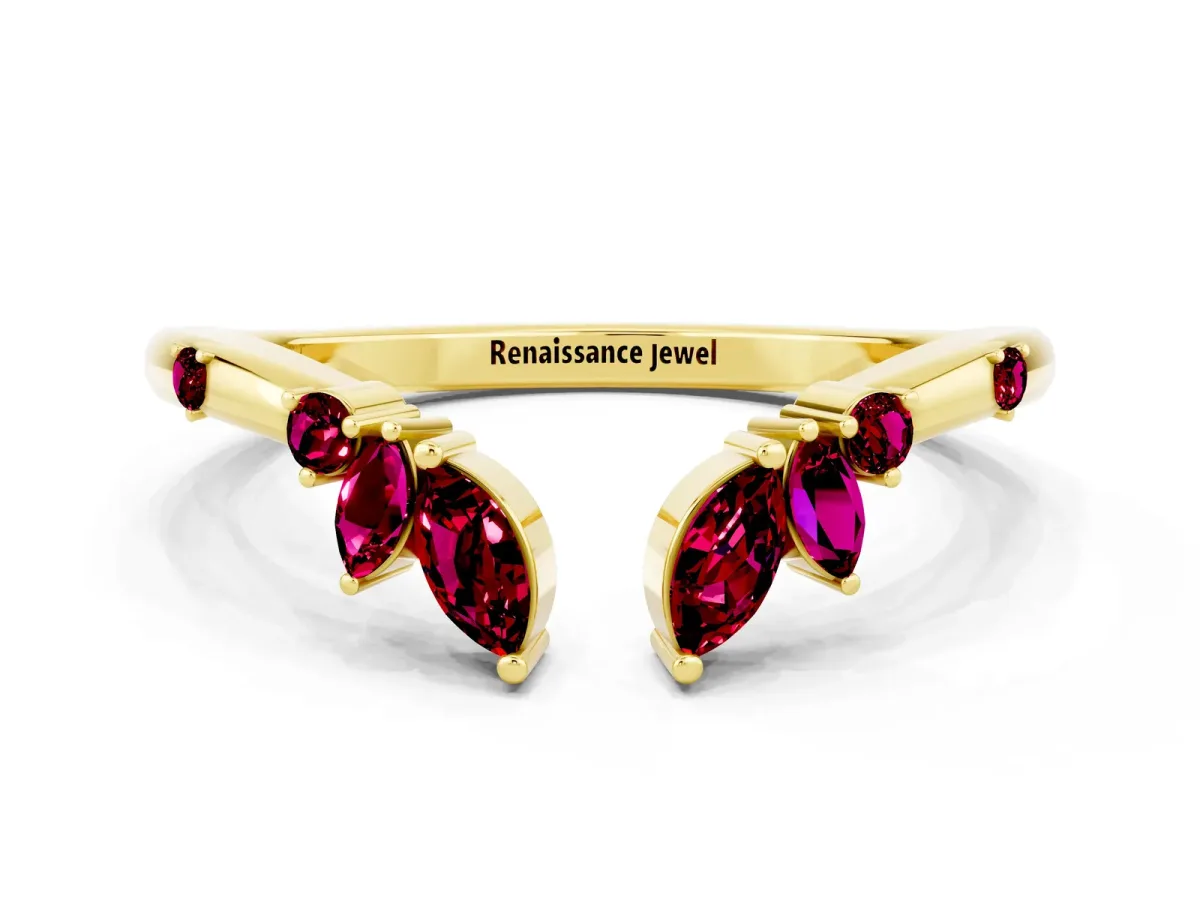 Open Marquise Cluster Garnet Band with Prong Setting Yellow gold