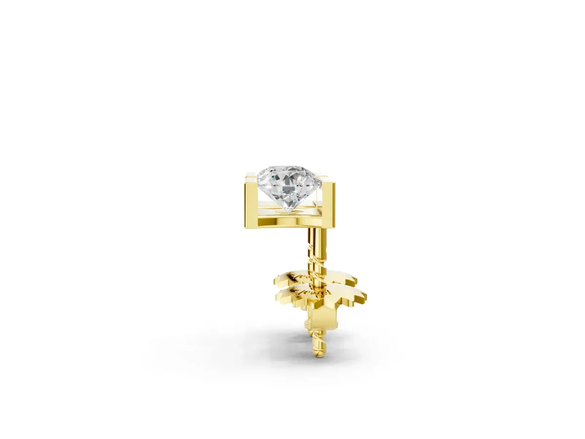 Bar Set Round Diamond Stud Earrings in White Gold Yellow gold
