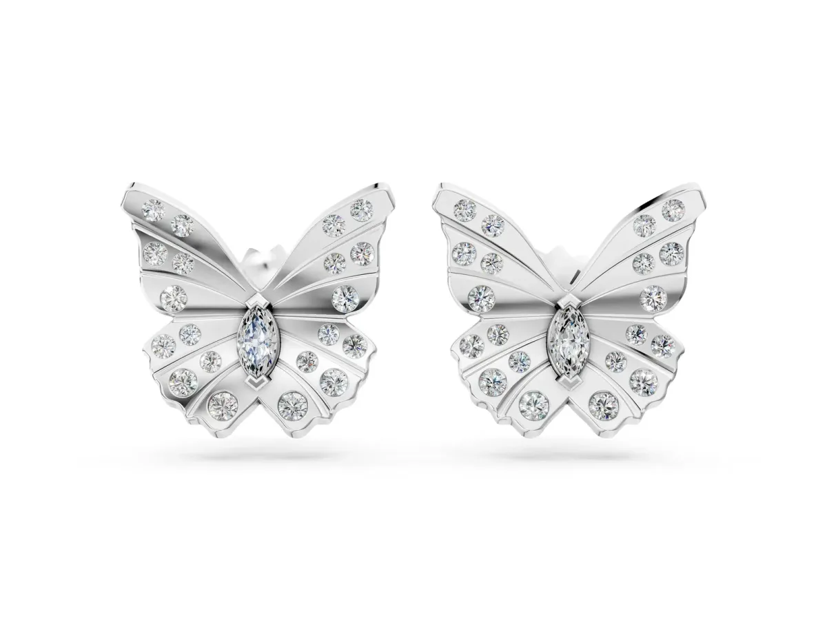 Round and Marquise Diamond Flutter Butterfly Stud Earrings Platinum