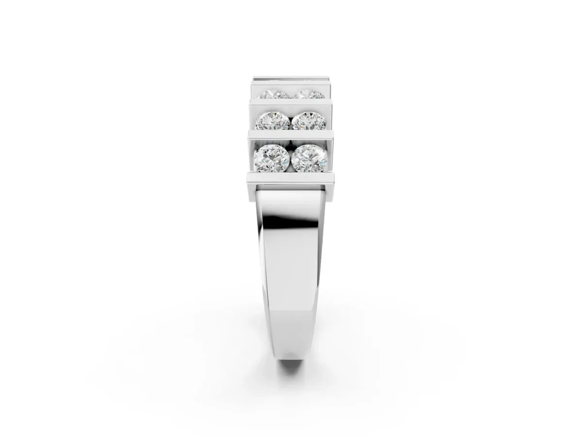 Channel Set Round Diamond Step Band with Bar Prong Setting Silver