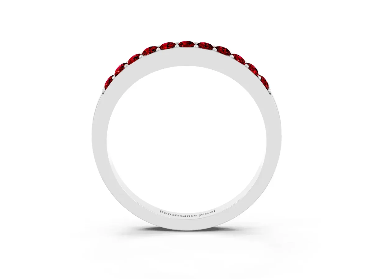 Round Ruby Curved Wedding Band with Channel Setting Silver
