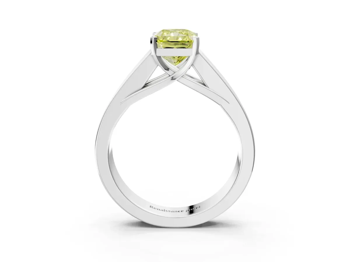 Fancy Yellow Radiant Cut Cut Channel Set Solitaire Ring with Four-Prong Setting Silver